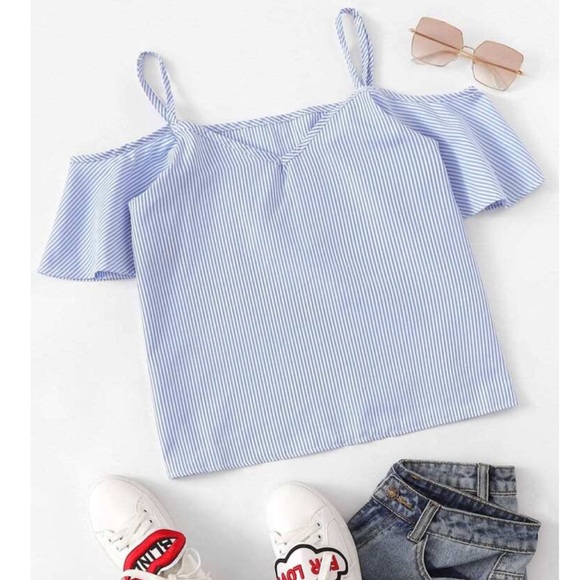 Pinstripe Cold Shoulder Top